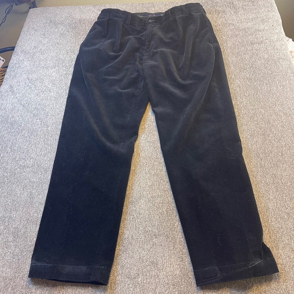 Polo Ralph Lauren Ethan Pant‎ Corduroy Trousers Mens 36x30 Black Cotton Pleated